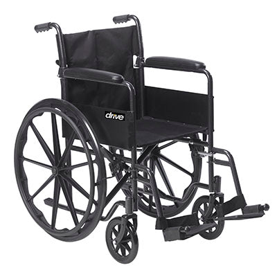 Drive Silver Sport 1 Wheelchair with Full Arms and Swing away Removable Footrest — for Mobility and Patient Transport