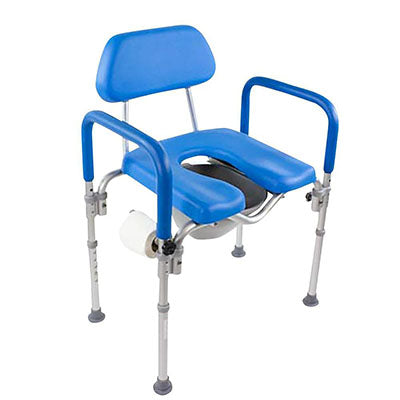 Platinum Health Dignity Commode Shower Chair, Padded, Adjustable Height, Toilet Paper Holder, Blue — for Treatment and Examination Rooms