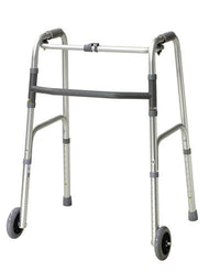 Drive Folding 2-Button Walker with 5" Wheels, Clear Tray, and Bag — for Safe and Supported Mobility