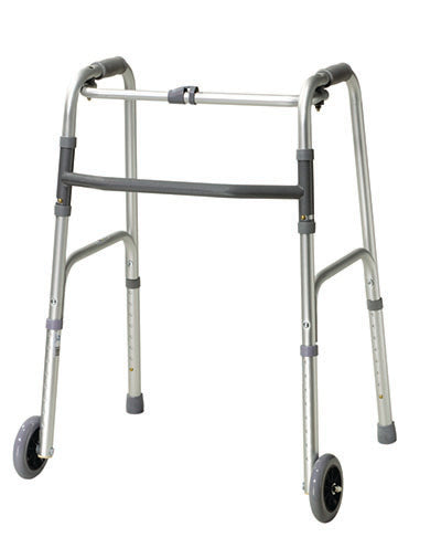 Drive Folding 2-Button Walker with 5" Wheels, Clear Tray, and Bag — for Safe and Supported Mobility