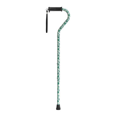 Drive Adjustable Height Offset Handle Cane with Gel Hand Grip, Green Leaves — for Treatment and Examination Rooms