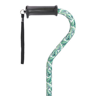 Drive Adjustable Height Offset Handle Cane with Gel Hand Grip, Green Leaves — for Treatment and Examination Rooms