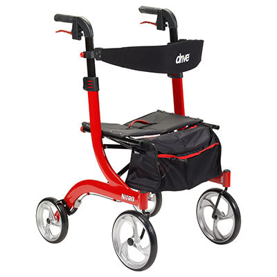 Drive Nitro Euro Style Rollator Rolling Walker, Red — for Safe and Supported Mobility