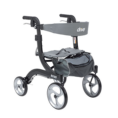 Drive Nitro Euro Style Rollator Rolling Walker, Hemi Height, Black — for Safe and Supported Mobility