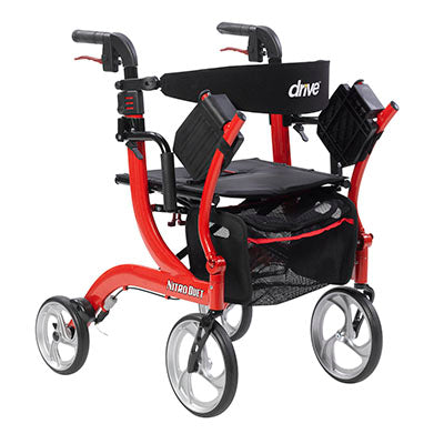 Drive Nitro Duet Dual Function Transport Wheelchair and Rollator Rolling Walker, Red — for Safe and Supported Mobility