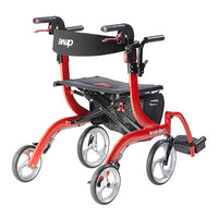 Drive Nitro Duet Dual Function Transport Wheelchair and Rollator Rolling Walker, Red — for Safe and Supported Mobility