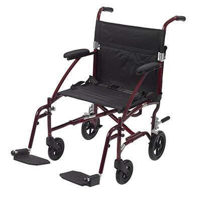 Drive Fly Lite Ultra Lightweight Transport Wheelchair, Burgundy — for Strength Training and Rehabilitation