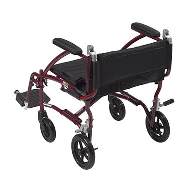 Drive Fly Lite Ultra Lightweight Transport Wheelchair, Burgundy — for Strength Training and Rehabilitation