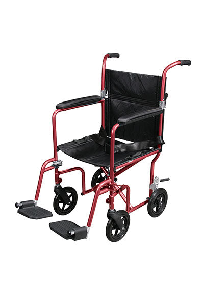 Drive Flyweight Lightweight Transport Wheelchair with Removable Wheels, Red — for Strength Training and Rehabilitation