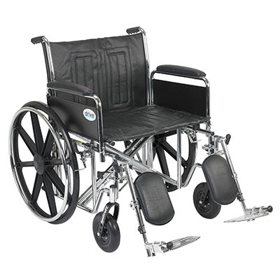 Drive Sentra EC Heavy Duty Wheelchair, Detachable Full Arms, Elevating Leg Rests, 24" Seat — for Mobility and Patient Transport