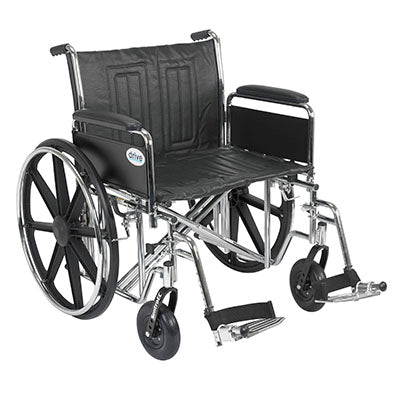 Drive Sentra EC Heavy Duty Wheelchair, Detachable Full Arms, Swing away Footrests, 24" Seat — for Mobility and Patient Transport