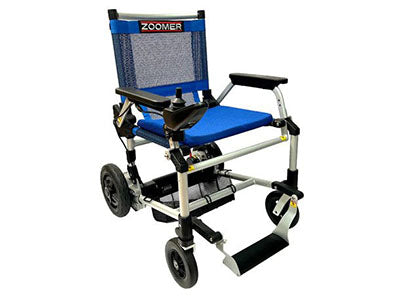 Journey Zoomer Folding Power Chair, One-Handed Control, Blue, FDA Listed — for Mobility and Patient Transport