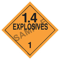 JJ Keller Division 1.4 Explosives Placard - Worded, 4 mil Vinyl Permanent Adhesive