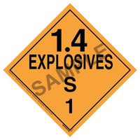 JJ Keller Division 1.4S Explosives Placard - Worded, 4 mil Exterior-Grade Vinyl, Permanent Adhesive