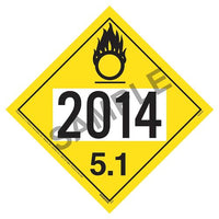 J. J. Keller 2014 Placard - Division 5.1 Oxidizer - 20 mil Polystyrene, Unlaminated