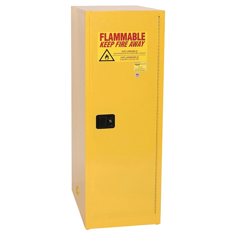 Justrite 1924X Space Saver Flammable Liquid Cabinet 1 Shelf 1 Door Self Close Yellow, 12 Gallon