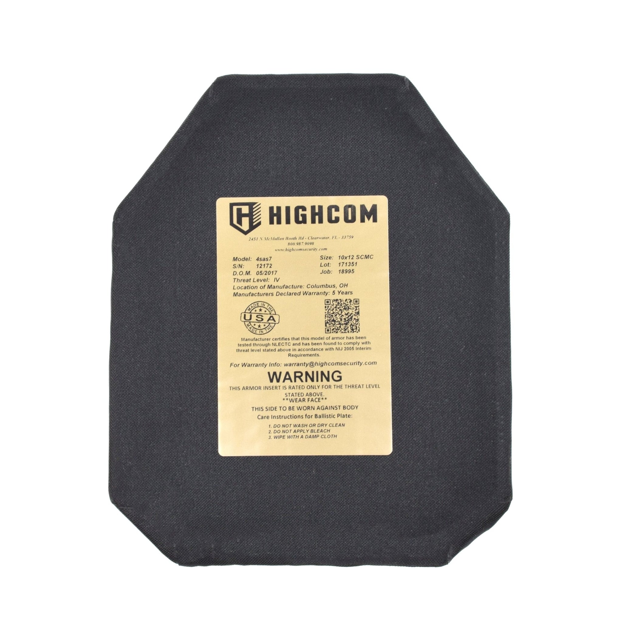 HighCom Guardian 4SAS7 Level IV Stand Alone Hard Armor Plate - Armor-Piercing Rifle Protection
