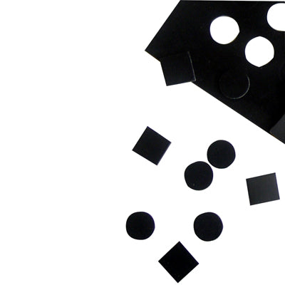 Dycem non-slip self-adhesive squares, 13/16" each, 12/sheet, black — for Exercise and Therapy Floor Work
