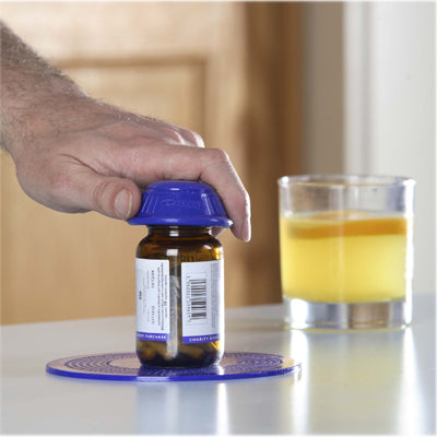 Dycem non-slip cone-shaped bottle opener, blue — for Exercise and Therapy Floor Work