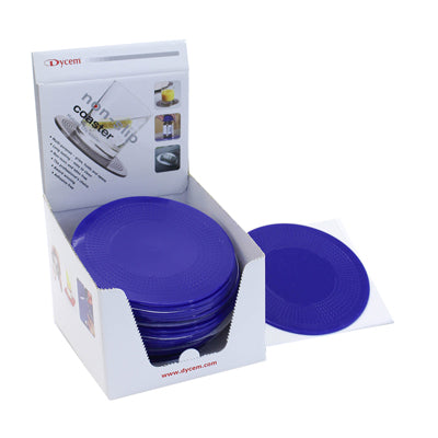 Dycem 5.5" round table mat display, 25/dispenser, blue — for Treatment and Examination Rooms