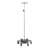 Clinton 4-Hook IV Pole, Heavy-Duty Infusion Pump Stand, Stainless Steel, 6-Leg — for Medical Equipment in Clinical and Institutional Care