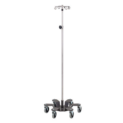 Clinton 4-Hook IV Pole, Heavy-Duty Infusion Pump Stand, Stainless Steel, 6-Leg — for Medical Equipment in Clinical and Institutional Care