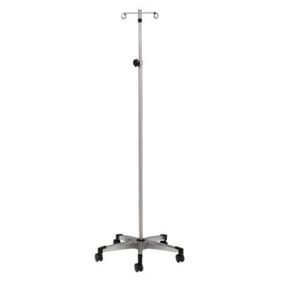 Clinton 2-Hook IV Pole, Stainless Steel, 5-Leg — for Medical Equipment in Clinical and Institutional Care