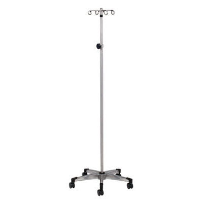 Clinton 4-Hook IV Pole, Stainless Steel, 5-Leg — for Medical Equipment in Clinical and Institutional Care