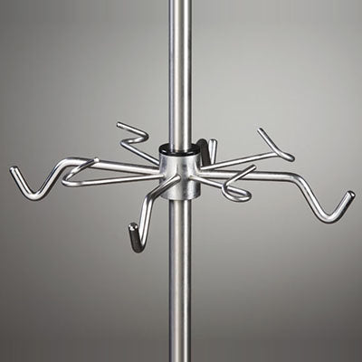 Clinton IV Pole Accessory, 4 Ram's Horn Hooks, 4 Open Hooks — for Medical Equipment in Clinical and Institutional Care