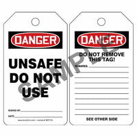 J.J. Keller Danger: Unsafe Do Not Use - OSHA Safety Tag (25/Pack)