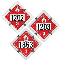 J.J. Keller Aluminum Flip Placard - 3 Legend, Numbered, UN 1202, 1203, 1863