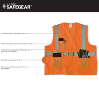 SAFEGEAR Safety Vest Type R Class 2 - Hook & Loop Closure with Vertical Reflective Tape - 4XL/5XL Safety Vest, Orange