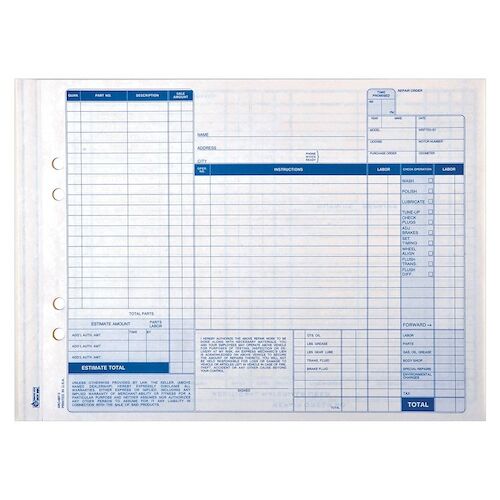 J.J. Keller Auto Repair Order, Carbonless, Snap-Out Format – Stock