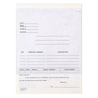 J.J. Keller Automotive Special Parts Order Form, Snap-Out Format  Stock