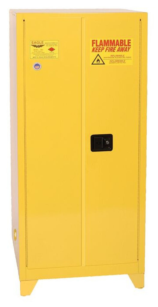 Justrite 3010XLEGS Tower Safety Cabinet 1 Shelf 2 Door Self Close Yellow, 30 Gallon