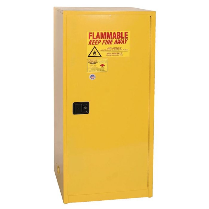 Justrite 6110X Flammable Liquid Cabinet 60 Gallon 2 Shelves 1 Door Self Close Yellow