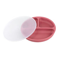 FabLife Partitioned Suction Bottom Scoop Dish with Cover, Red, Diameter (7.79" / 19.8 cm) — for Plates & Bowls in Clinical and Institutional Care