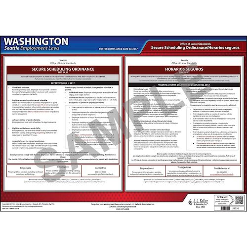J. J. Keller Washington / Seattle Secure Scheduling Ordinance Poster - Laminated