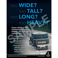 J.J. Keller Too Wide? Too Tall? Too Long? Too Heavy - Motor Carrier Safety Poster