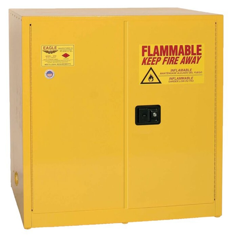 Justrite 6410X Work Bench Flammable Liquid Cabinet 60 Gallon 1 Shelf 2 Door Self Close Yellow