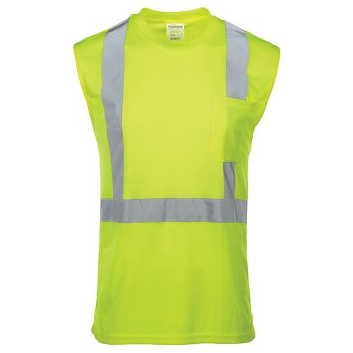 J. J. Keller SAFEGEAR Hi-Vis Sleeveless T-Shirt With Pocket, Type R Class 2 - 4X-Large, Lime Green