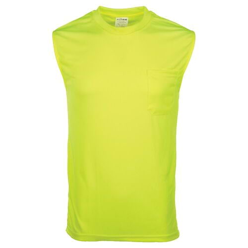 J. J. Keller SAFEGEAR Hi-Vis Non-Certified Sleeveless T-Shirt With Pocket - Large, Lime Green