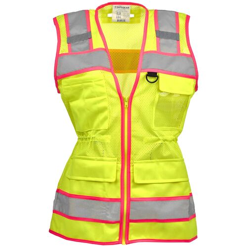 J. J. Keller SAFEGEAR Women's Fit Hi-Vis Lime with Pink Trim Type R Class 2 Safety Vest