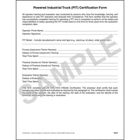 J.J. Keller Powered Industrial Truck (PIT) Certification Form - Sheet Format