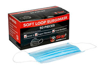 Strapit Surgimask Face Masks, 3 ply disposable with ear loops, ASTM Level 2, Box of 50 — for PPE in Clinical and Institutional Care