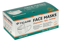 Ticare Face Masks, 3 ply disposable with ear loops, Box of 50 — for PPE in Clinical and Institutional Care