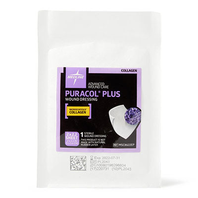 Medline Puracol Plus Collagen Wound Dressings, 2" x 2.2", Box of 10 — for Medical Bags and Supplies in Clinical and Institutional Care
