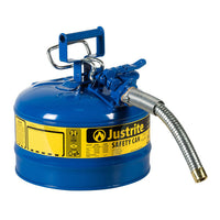 Justrite 2.5 Gallon, 5/8" Metal Hose, Steel Safety Can For Kerosene, Type II, AccuFlow,