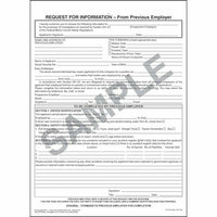 J.J. Keller Request For Information From Previous Employer - Snap-Out Format (Pack of 25)