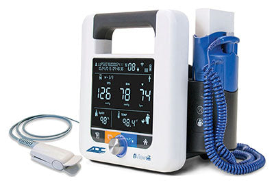ADC AdView 2 Diagnostic Station, w/ Blood Pressure, Pulse Oximetry, and Temperature Modules — for Oxygen Saturation Monitoring